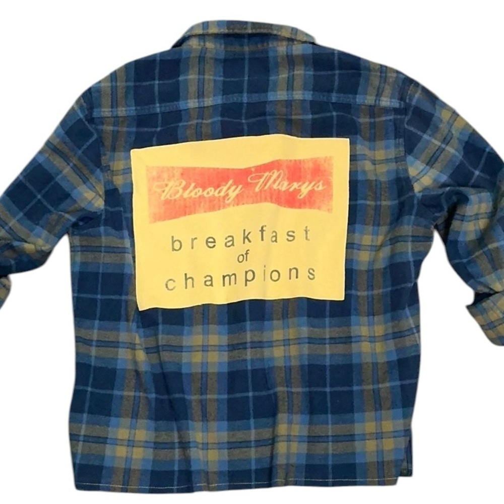 Bloody Mary Alcohol Theme T Shirt Flannel Upcycled Top Beach Party Festival - Picture 4 of 7